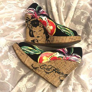 Ed Hardy Casablanca 100 Heel (Black) Cork Wedges